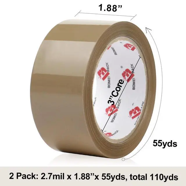 Alt view image 2 of 7 - BOMEI PACK Brown Packing Tape with Dispenser,2 Pack Heavy Duty Packaging Tape,1.88 Inch x 55 Yards,Strong Brown Tape for Shipping Moving Sealing,Noiseless Shipping Tape for Packing