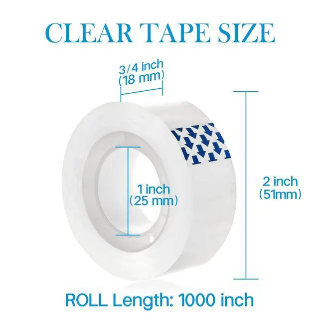 Alt view image 2 of 7 - BUOFPK 12 Rolls Clear Tape, Transparent Tape Refills for Dispenser, | 1 Inch Core,3/4 x 1000 Inches per roll,Strong Adhesive for Gift Wrapping, Office, School, Home, Desk Supplies & Crafts