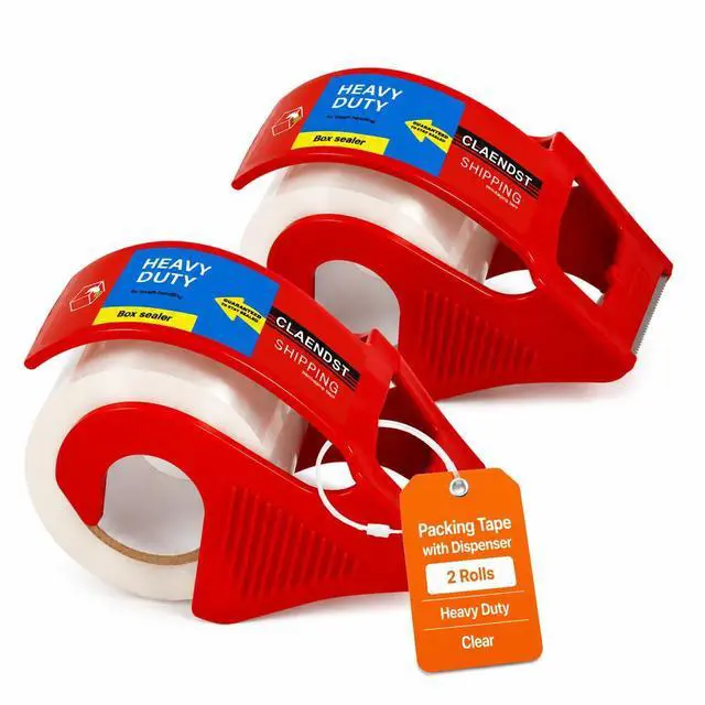 Main image of Clear Packing Tape with Dispenser, 2 Pack Shipping Tape Rolls with Cutter | 1.88" x 33 yd Portable Shipping Tape Roll, Easy Cut Packaging Tape for Moving Boxes, Mailing, Storage, Office and Home Use
