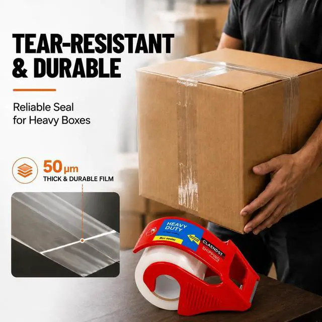 Alt view image 4 of 7 - Clear Packing Tape with Dispenser, 2 Pack Shipping Tape Rolls with Cutter | 1.88" x 33 yd Portable Shipping Tape Roll, Easy Cut Packaging Tape for Moving Boxes, Mailing, Storage, Office and Home Use