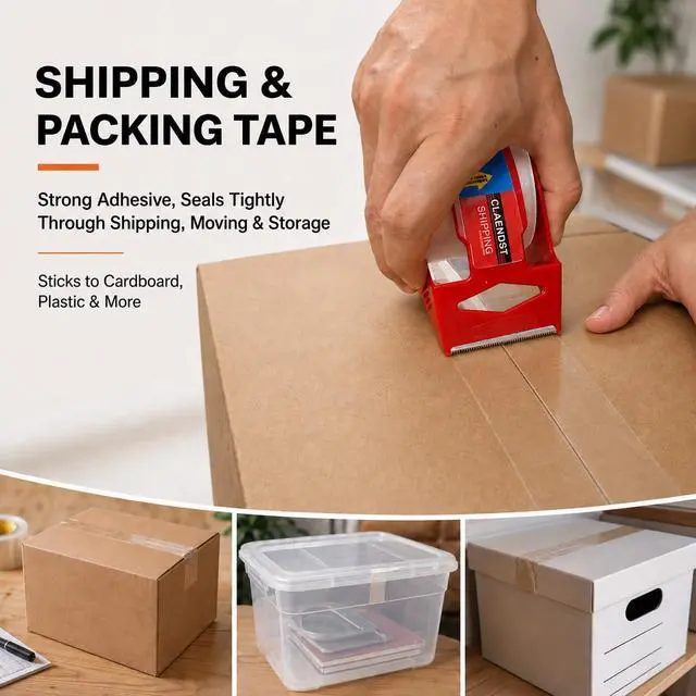 Alt view image 3 of 7 - Clear Packing Tape with Dispenser, 2 Pack Shipping Tape Rolls with Cutter | 1.88" x 33 yd Portable Shipping Tape Roll, Easy Cut Packaging Tape for Moving Boxes, Mailing, Storage, Office and Home Use