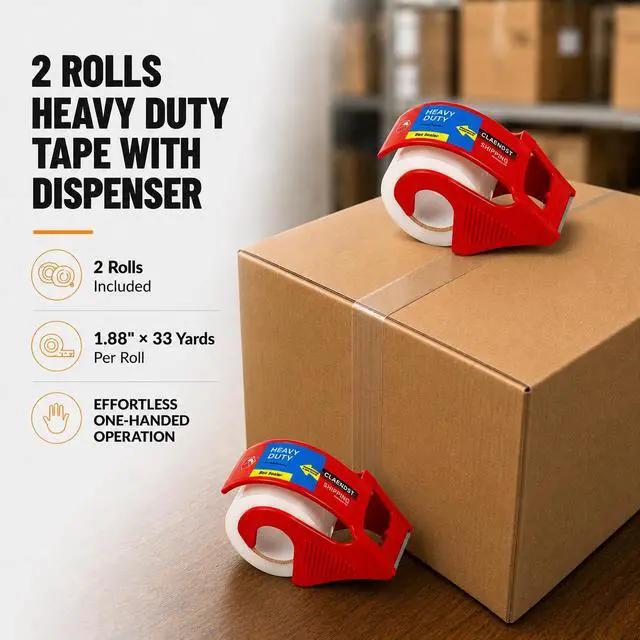Alt view image 5 of 7 - Clear Packing Tape with Dispenser, 2 Pack Shipping Tape Rolls with Cutter | 1.88" x 33 yd Portable Shipping Tape Roll, Easy Cut Packaging Tape for Moving Boxes, Mailing, Storage, Office and Home Use