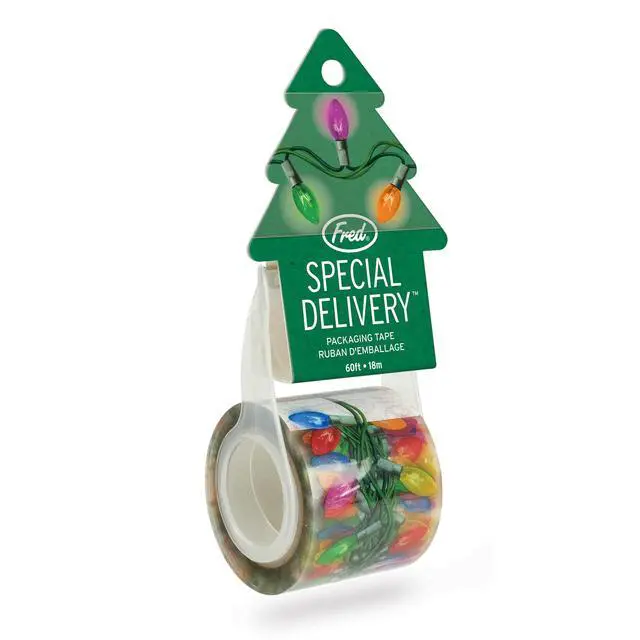 Alt view image 5 of 5 - Genuine Fred Special DELIVERY Holiday Packing Tape, Fun String Lights Design, 60ft Roll with Built-in Dispenser, Perfect for Shipping, Holiday Gifts, and Fun Packaging, Printed Packing Tape