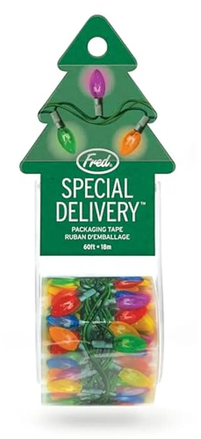 Main image of Genuine Fred Special DELIVERY Holiday Packing Tape, Fun String Lights Design, 60ft Roll with Built-in Dispenser, Perfect for Shipping, Holiday Gifts, and Fun Packaging, Printed Packing Tape