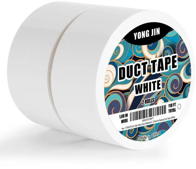 Main image of YONGJIN White Duct Tape Waterproof, 2 Pack, 2 Inch x 40 Yards Total | Easy tear by hand, no residue cloth tape. Waterproof, multi-purpose for indoor, outdoor, repairs, DIY, packaging, and crafts