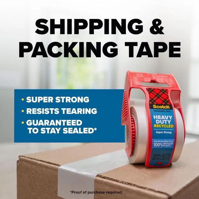 Alt view image 2 of 7 - Scotch Heavy Duty Recycled Packaging Tape, 2 Rolls with Dispensers, 1.88 in x 800 in Clear Heavy Duty Packing Tape for Shipping, Moving and Storage Boxes