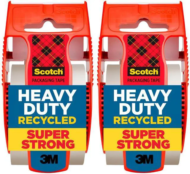 Main image of Scotch Heavy Duty Recycled Packaging Tape, 2 Rolls with Dispensers, 1.88 in x 800 in Clear Heavy Duty Packing Tape for Shipping, Moving and Storage Boxes