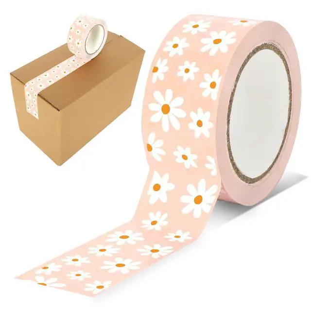Main image of Whaline Groovy Daisy Decorative Packing Tape 110 Yard Boho Flower Gift Boxes Wrapping Tape Pink Daisy Floral Tapes for DIY Art Craft Small Business Sealing Mail Boxes Supplies
