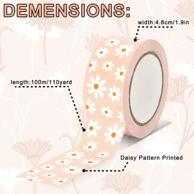 Alt view image 2 of 7 - Whaline Groovy Daisy Decorative Packing Tape 110 Yard Boho Flower Gift Boxes Wrapping Tape Pink Daisy Floral Tapes for DIY Art Craft Small Business Sealing Mail Boxes Supplies