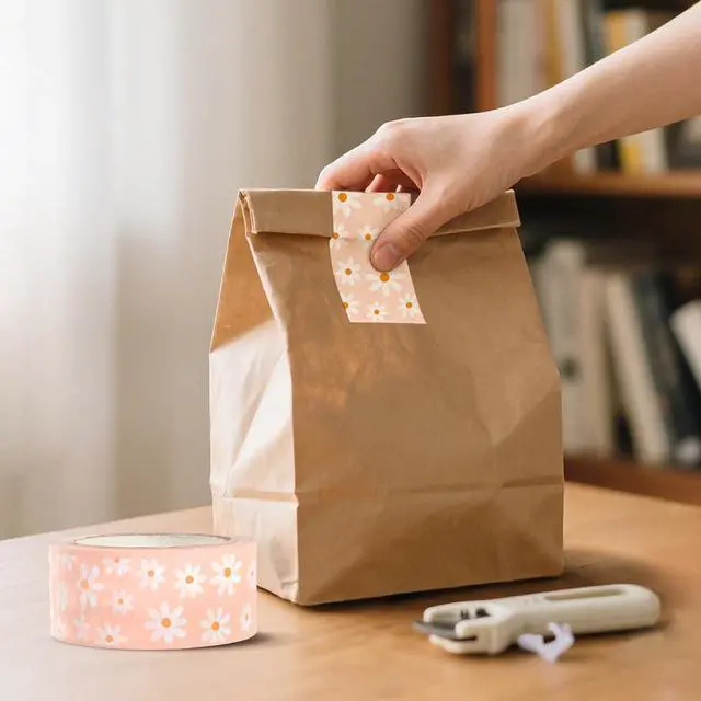 Alt view image 5 of 7 - Whaline Groovy Daisy Decorative Packing Tape 110 Yard Boho Flower Gift Boxes Wrapping Tape Pink Daisy Floral Tapes for DIY Art Craft Small Business Sealing Mail Boxes Supplies