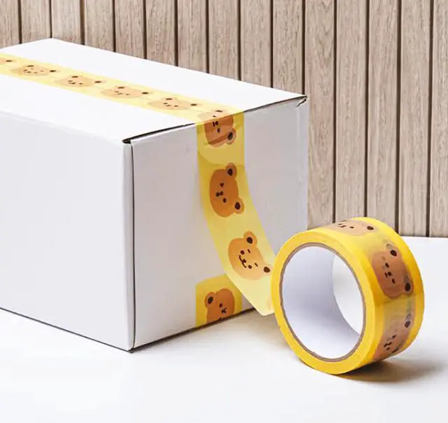 Alt view image 3 of 7 - DEAD SKIN Bear Print Packing Tape, Yellow Carton Sealing Tape, 48mm x 40m (W x L) (1.9 in x 131 ft), Decorative Shipping Tape for Boxes