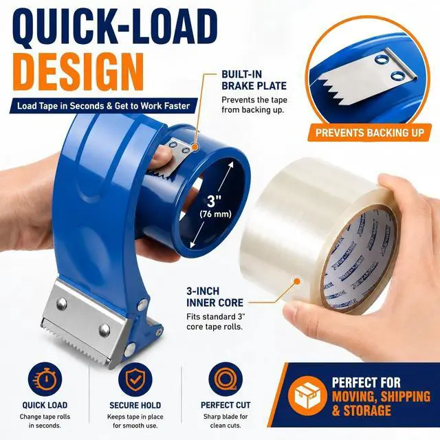 Alt view image 5 of 7 - 2 Pack Heavy Duty Packing Tape Dispenser Gun, Fits Tape up to 2 Inches Wide | 2 inch Packing Tape Dispenser with 3-Inch Core, Adjustable Brake Tape Gun for Shipping, Moving, Office & Warehouse