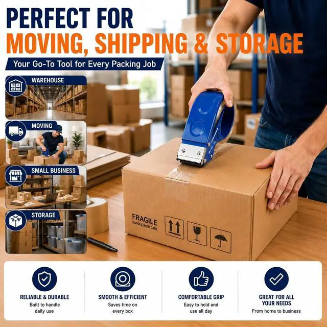 Alt view image 7 of 7 - 2 Pack Heavy Duty Packing Tape Dispenser Gun, Fits Tape up to 2 Inches Wide | 2 inch Packing Tape Dispenser with 3-Inch Core, Adjustable Brake Tape Gun for Shipping, Moving, Office & Warehouse