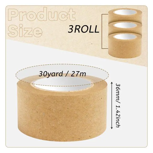 Alt view image 2 of 6 - SBYURE 3 Pack Brown Paper Tape,Water Activated Tape Kraft Tape Cardboard Tape for Packaging, Shipping (36 mm x 89 yd)