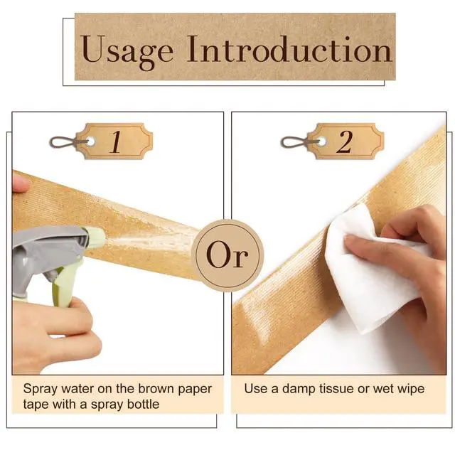 Alt view image 4 of 6 - SBYURE 2 Pack Brown Packing Tape,Water Activated Tape Brown Paper Tape for Shipping, Storage, Crafts(48 mm x 59 Yard)