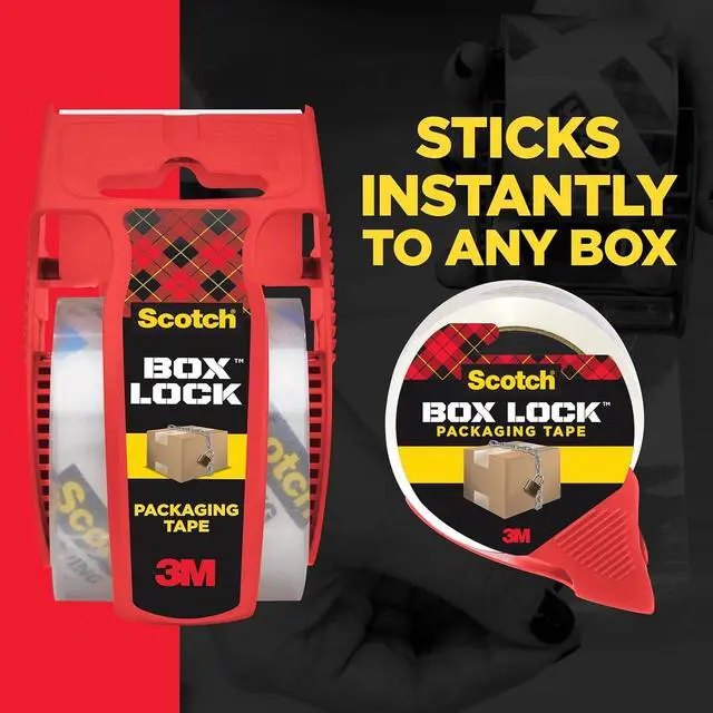 Alt view image 7 of 7 - Scotch Box Lock Packaging Tape with Dispenser, 1.88 inch x 800 inch (22.2 yd), 2 Rolls, Clear Heavy Duty Packing/Shipping Tape, Extreme Grip Sticks Instantly to Any Box for Secure Seal