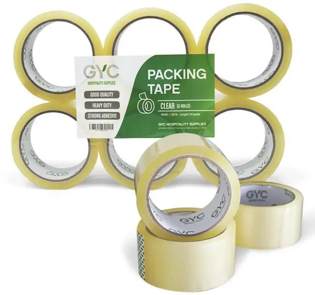Main image of GYC Packing Tape Heavy Duty Clear Box Sealing Tape, Strong Adhesive 6 Rolls, 1.88" x 65 Yards Durable Shipping & Packaging Tape for Moving Boxes
