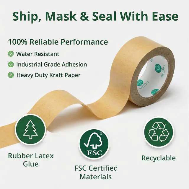 Alt view image 4 of 7 - ecotru Ultra Strong Kraft Paper Packing Tape, Heavy Duty Brown Packing Tape for Box & Carton Sealing Packaging Shipping Moving & Masking, Eco Friendly Biodegradable Painters Tape, 2 Inch x 44 Yard