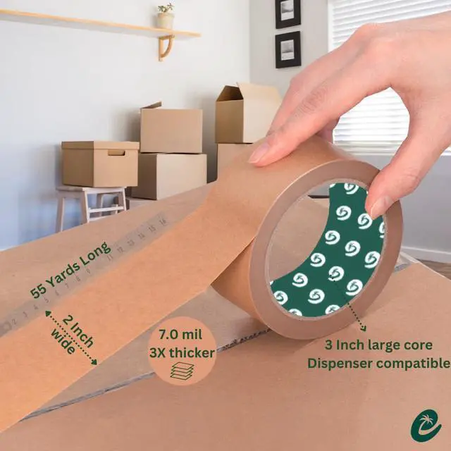 Alt view image 2 of 6 - EPORIUM Premium Paper Packing Tape, Self Adhesive Recyclabe, 2 in. x 55 Yd, Eco Friendly Heavy Duty Writable & Uncoated Packaging Tape for Box Sealing, Masking, Moving Supplies, 1 Roll