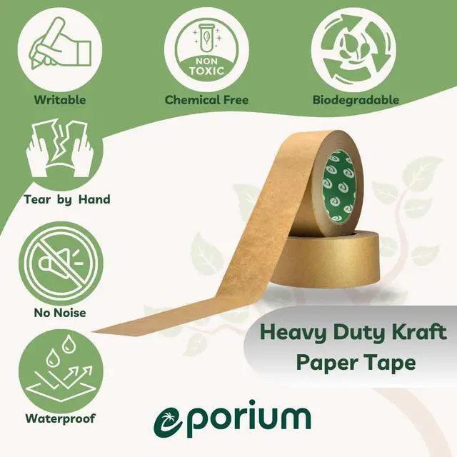 Alt view image 4 of 6 - EPORIUM Premium Paper Packing Tape, Self Adhesive Recyclabe, 2 in. x 55 Yd, Eco Friendly Heavy Duty Writable & Uncoated Packaging Tape for Box Sealing, Masking, Moving Supplies, 1 Roll