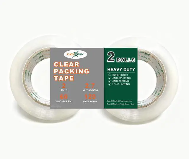 Main image of XJOYXWAY Clear Packing Tape, 1.88" x 60 yds, 2Rolls,Tape for Shipping Packaging Moving Sealing, Thicker Clear Packing Tape, (2.7Mil x 1.88" x 60Yds)
