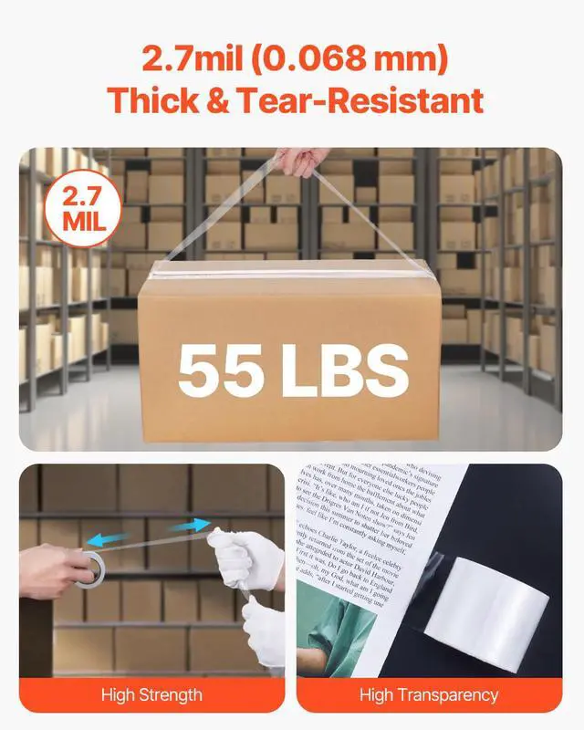 Alt view image 4 of 7 - VEVOR Clear Packing, 1.5 inches Core, 6 Rolls 1.88 Inches x 25 Yards Packing Tape with Dispenser, 2.7 Mil Heavy Duty Packaging Tape Designed for Moving, Storage and Packing, Shipping and Mailing