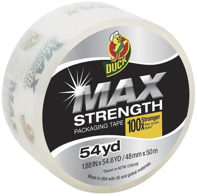 Main image of Duck Max Strength Clear Packing Tape Refill - Maximum Strength Heavy Duty Packaging Tape for Shipping & Moving, Strong Packing Tape for Boxes, 1.88 Inch x 54.6 Yards, Clear (241508)