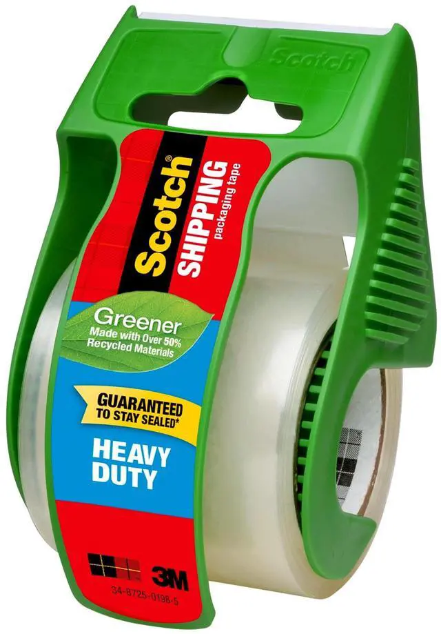 Alt view image 7 of 7 - Scotch Heavy Duty Greener Shipping Packaging Tape, 1 Roll with Dispenser, 1.88"ch x 700 inch, 1.5" Core, Great for Packing, Shipping & Moving, Clear (142G)