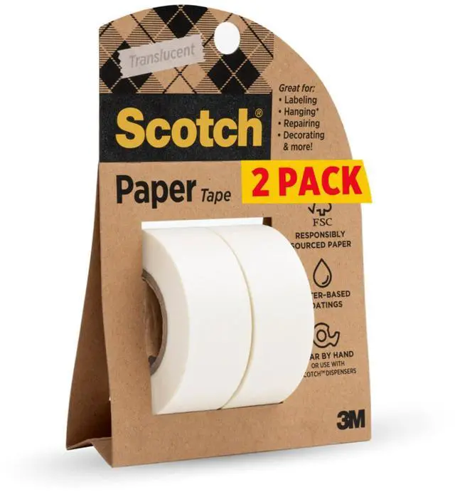 Main image of Scotch Paper Tape, 3/4 in x 600 in, 2 Rolls | Writable, Translucent, Recyclable Packaging