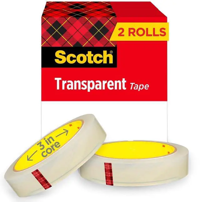 Main image of Scotch Brand Transparent Tape, 3/4 x 2592 Inches, 3 Inch Core, 2 Rolls | Clear Tape Engineered for Office and Home Use