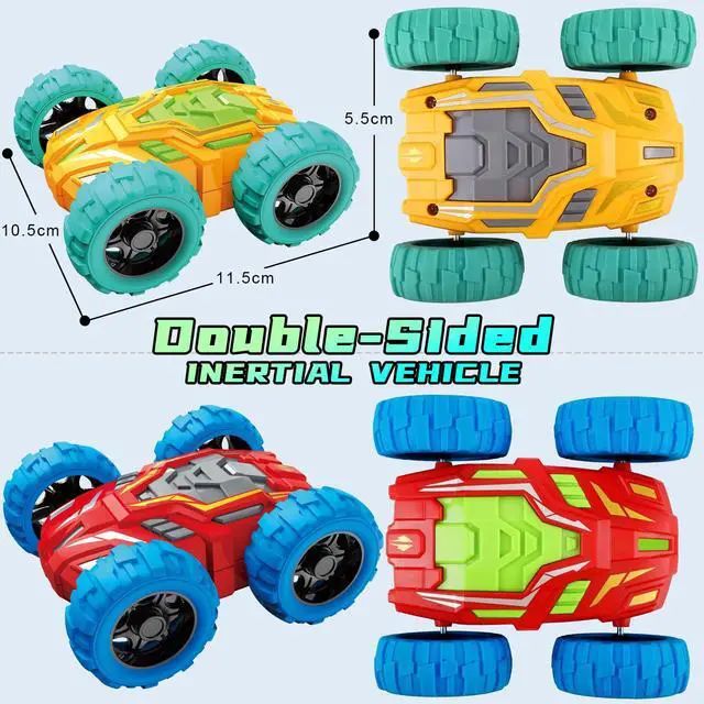 Alt view image 6 of 7 - Toddlers Car Toys for 2-3, Toys Cars for Ages 2-4, Double-Sided Monster Truck Toys, Stunt Push and Go Friction Cars, 3 Year Old Boy Toys, Toy Cars for 2 3 4 5 6 Year Old Boy Christmas Birthday Gift