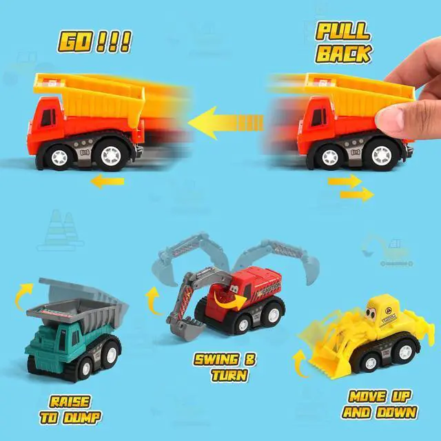 Alt view image 3 of 7 - Fajiabao Construction Toy Cars for Toddlers 3+ Mini Pull Back Cars Boy Toys | Small Truck Sensory Bin Bulk & Goodie Bag Stuffers Party Favors for Kids 3-5 Gifts for Boys & Girls (Color Random)