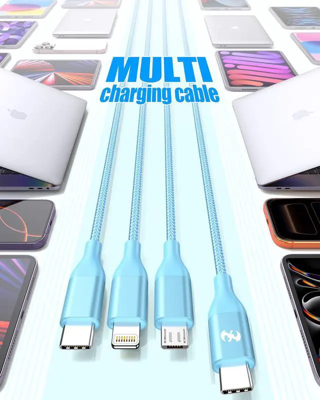 Alt view image 2 of 6 - 3 in 1 Multi Charging Cable for Multiple Devices Fast Charge cord 2Pack 4FT | ,MFI Certified Universal Phone Charger with Type C/Micro USB/IP for iPhone17-5 iPad Android Purple/Blue