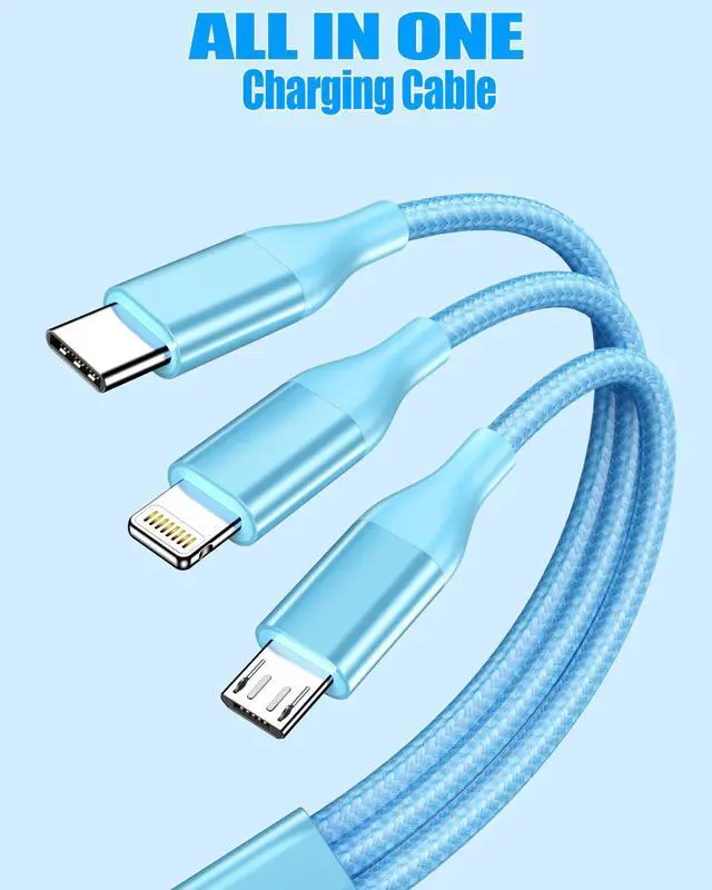 Alt view image 4 of 6 - 3 in 1 Multi Charging Cable for Multiple Devices Fast Charge cord 2Pack 4FT | ,MFI Certified Universal Phone Charger with Type C/Micro USB/IP for iPhone17-5 iPad Android Purple/Blue