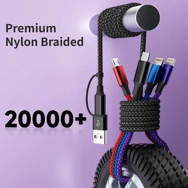 Alt view image 4 of 7 - 4 in 2 Multi Charging Cable, Dual IP Charging Cord with Type-C & Micro | USB A/C Input Multi Charging Cable with IP/IP, Type-C & Micro Ports, Nylon Braided Phone Charger for Travel & Car