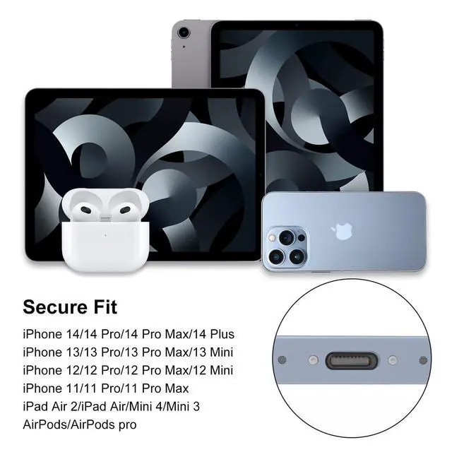 Alt view image 2 of 7 - 20 Pcs Lightning Dust Plugs for iPhone 14 Pro Max/13/12/11 and AirPods, iPhone Port Charger Plug Protector Cover with Cleaning Brush Lanyards, Easy-Grip Tab