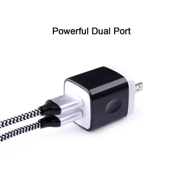 Alt view image 2 of 6 - USB Wall Charger Block 2.1A Dual Port Samsung Charger Plug with 2Pack 6ft | Nylon Braided Type C Cable for Samsung Galaxy S26 S25 S24 S23 S22 S21 S20 A17 Z Flip/Fold 8 7 6,Pixel 11 10 9 Pro 8 7,Moto