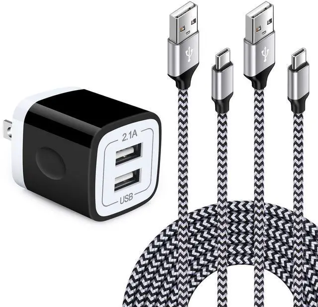Main image of USB Wall Charger Block 2.1A Dual Port Samsung Charger Plug with 2Pack 6ft | Nylon Braided Type C Cable for Samsung Galaxy S26 S25 S24 S23 S22 S21 S20 A17 Z Flip/Fold 8 7 6,Pixel 11 10 9 Pro 8 7,Moto