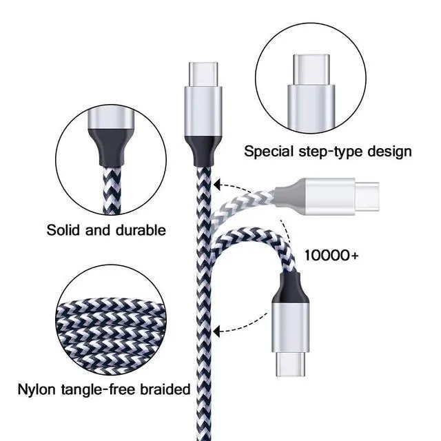 Alt view image 3 of 6 - USB Wall Charger Block 2.1A Dual Port Samsung Charger Plug with 2Pack 6ft | Nylon Braided Type C Cable for Samsung Galaxy S26 S25 S24 S23 S22 S21 S20 A17 Z Flip/Fold 8 7 6,Pixel 11 10 9 Pro 8 7,Moto