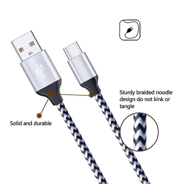 Alt view image 4 of 6 - USB Wall Charger Block 2.1A Dual Port Samsung Charger Plug with 2Pack 6ft | Nylon Braided Type C Cable for Samsung Galaxy S26 S25 S24 S23 S22 S21 S20 A17 Z Flip/Fold 8 7 6,Pixel 11 10 9 Pro 8 7,Moto