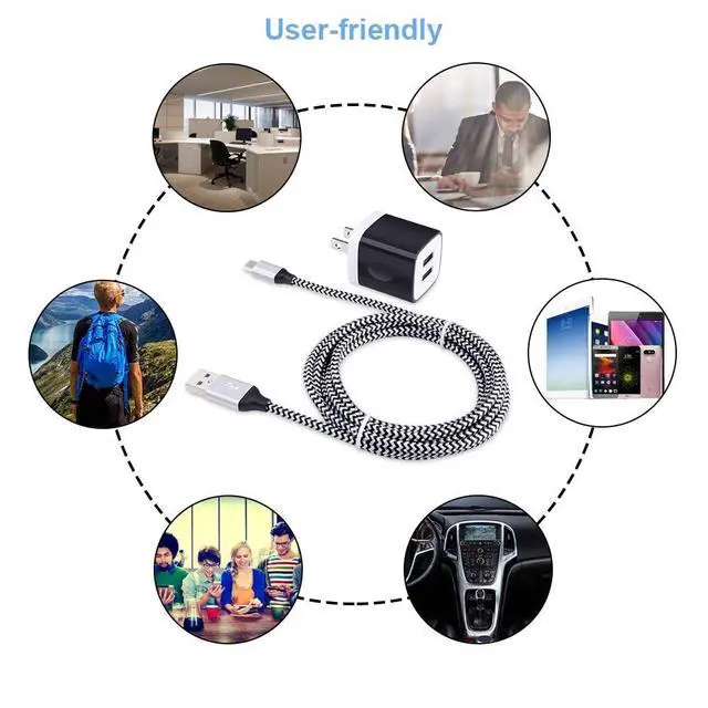 Alt view image 6 of 6 - USB Wall Charger Block 2.1A Dual Port Samsung Charger Plug with 2Pack 6ft | Nylon Braided Type C Cable for Samsung Galaxy S26 S25 S24 S23 S22 S21 S20 A17 Z Flip/Fold 8 7 6,Pixel 11 10 9 Pro 8 7,Moto