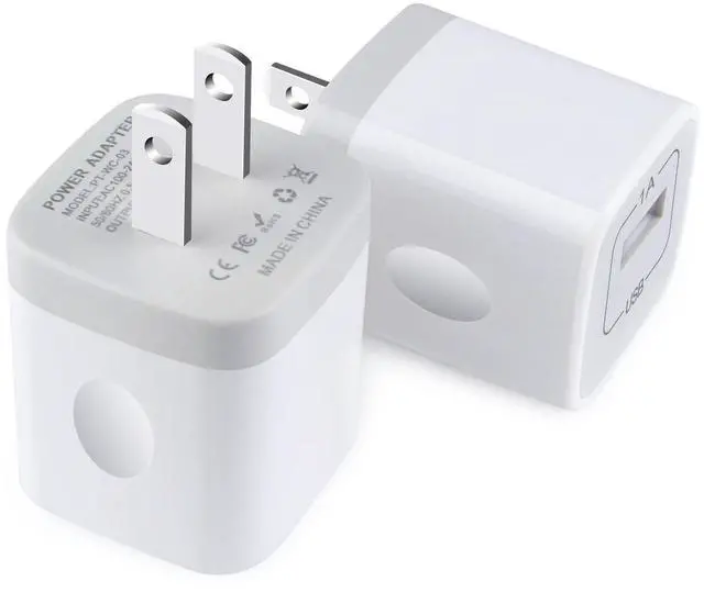 Main image of 5V 1A USB Power Adapter 2-Pack, 5W USB Wall Charger Block Plug Power Brick | 5 Volt USB-A Charger Box Cube for iPhone 16/15/14/13/12, Galaxy S25/S24/S23, Google Pixel 8/7, Android, Kindle