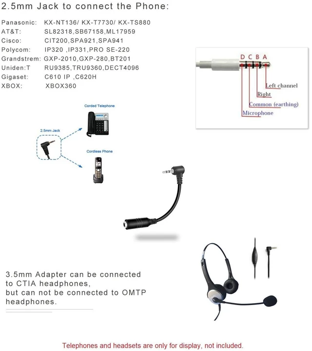 Alt view image 7 of 7 - Earsinger Headset Adapter 2.5mm Male to 3.5mm Femalefor Smartphone Headset Adapter 2.5mm to 3.5(for Panasonic Jack) Cable with Connector Suit for Cordless Phones with 2.5 Headset Jack