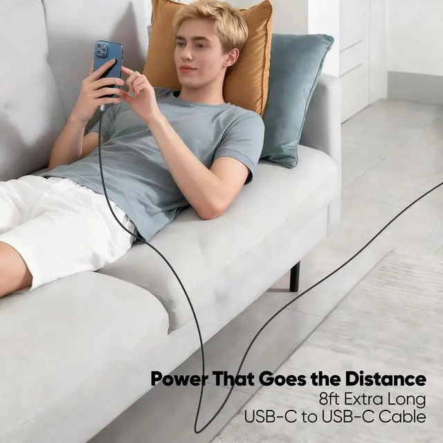 Alt view image 4 of 7 - 8 ft USB C Cable Fast Charging 100W,Long USBC to Type-C Charger Cord 8 foot | 480Mbps Data Transfer Braided for iPhone 17/16/15, Galaxy S25/S24/S23, Android Phone, MacBook Pro, Laptop, Tablet