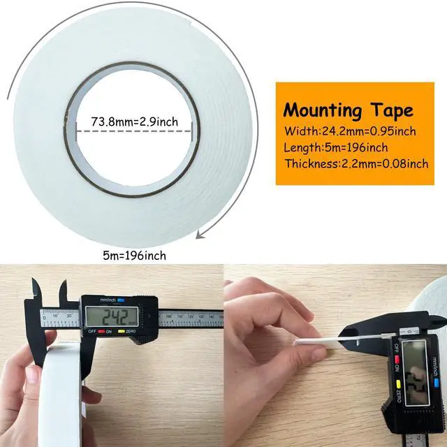 Alt view image 2 of 6 - Double Sided Foam Tape, Strong Adhesion Mounting Tapes (L196IN * W0.94IN * 4 Rolls), White, Heavy Duty Sticky Strips for Wall Art, Office Decor, Posters/Picture Hanging, Packaging, Bonding