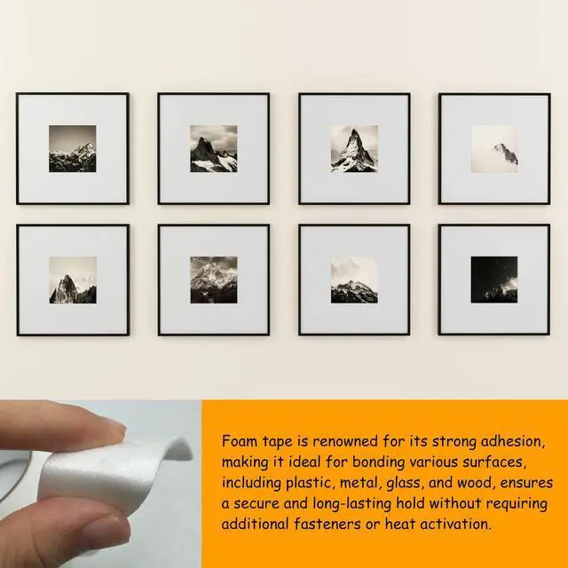 Alt view image 3 of 6 - Double Sided Foam Tape, Strong Adhesion Mounting Tapes (L196IN * W0.94IN * 4 Rolls), White, Heavy Duty Sticky Strips for Wall Art, Office Decor, Posters/Picture Hanging, Packaging, Bonding