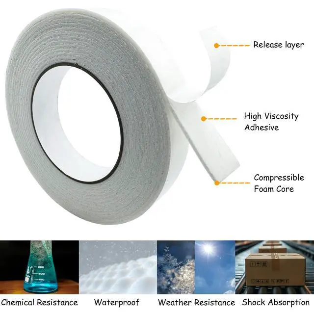 Alt view image 4 of 6 - Double Sided Foam Tape, Strong Adhesion Mounting Tapes (L196IN * W0.94IN * 4 Rolls), White, Heavy Duty Sticky Strips for Wall Art, Office Decor, Posters/Picture Hanging, Packaging, Bonding