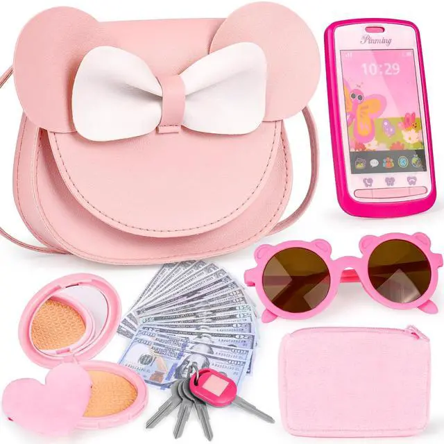 Main image of Play Purse with 23PCS Pretend Makeup, Princess Toys for Girls 3-12 | Crossbody Bag, Phone, Wallet, Sunglasses, Makeup for Princess Role Play, Birthday, Mom-Daughter Fun, Multi-Scene Pretend Play