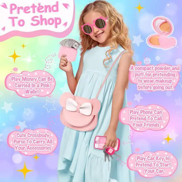 Alt view image 3 of 7 - Play Purse with 23PCS Pretend Makeup, Princess Toys for Girls 3-12 | Crossbody Bag, Phone, Wallet, Sunglasses, Makeup for Princess Role Play, Birthday, Mom-Daughter Fun, Multi-Scene Pretend Play