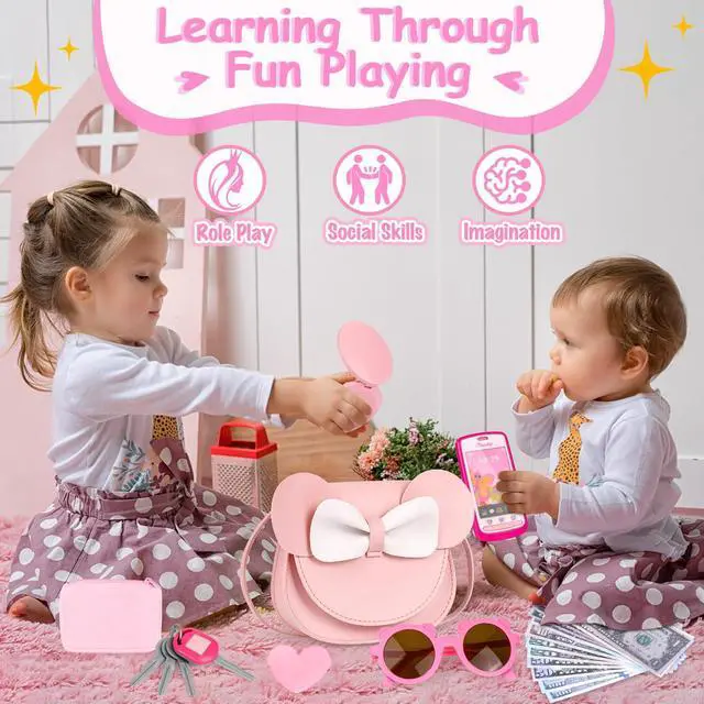 Alt view image 5 of 7 - Play Purse with 23PCS Pretend Makeup, Princess Toys for Girls 3-12 | Crossbody Bag, Phone, Wallet, Sunglasses, Makeup for Princess Role Play, Birthday, Mom-Daughter Fun, Multi-Scene Pretend Play